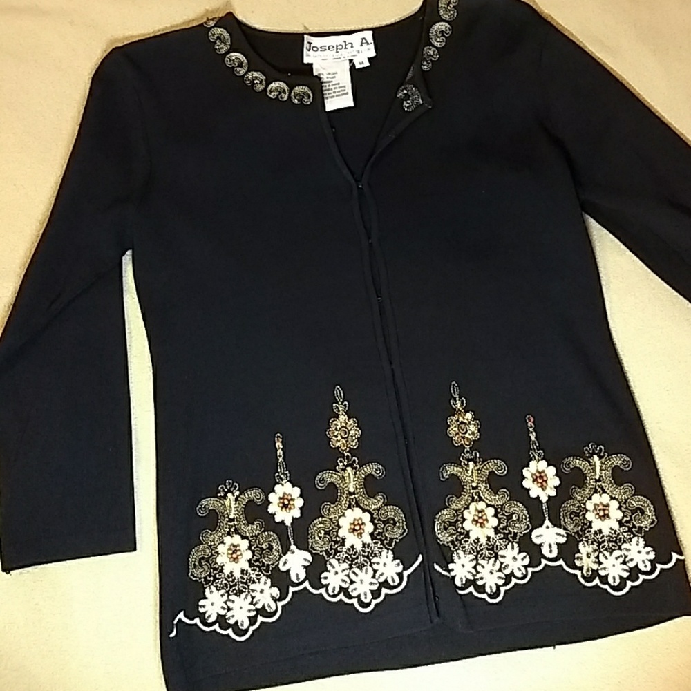 Beaded Black 3/4 Sleeve Sweater